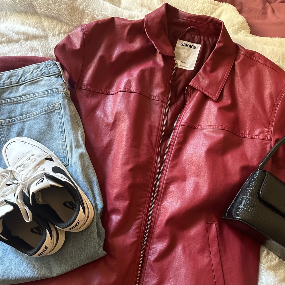 Red Vintage oversized Leather Jacket
